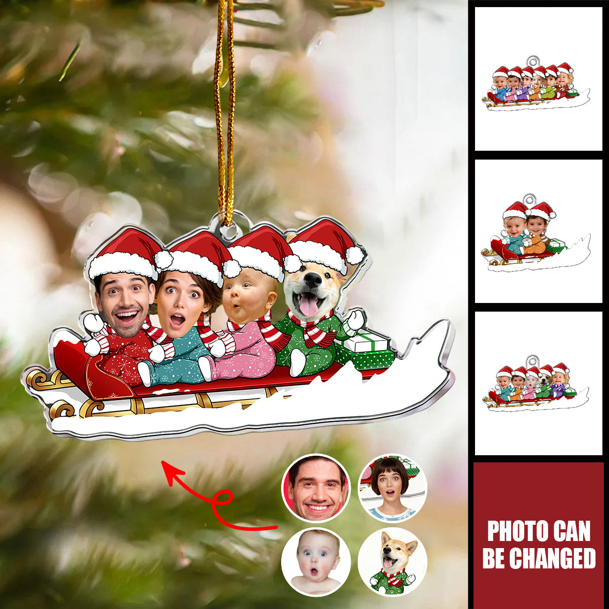 Baby Boy, Girls, Kids, Grandkids Sleigh - Personalized Acrylic Photo Ornament