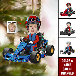 Racing Car Kid Custom Face - Personalized Acrylic Photo Ornament