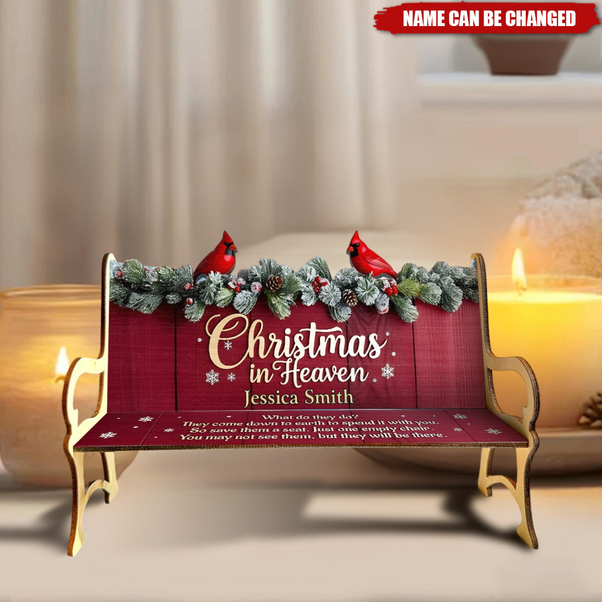 Christmas In Heaven - Personalized Memorial Wooden Bench