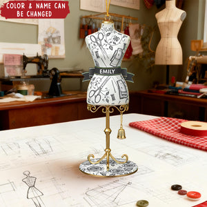 Toile De Jouy Ornaments, Personalized Dress Form Ornament, Christmas Gift for Seamstress, Tailor, Fashion Designer