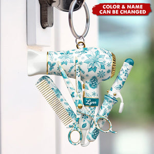 Hairstylist Toile de Jouy Keychain, Personalized Keychain, Gift For Hairdresser, Stylist or Salon Owner