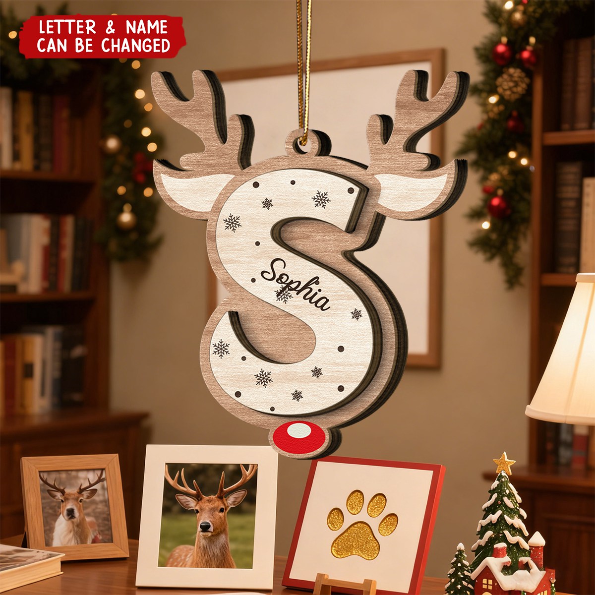 Christmas Letter Reindeer - Personalized Wooden Ornament