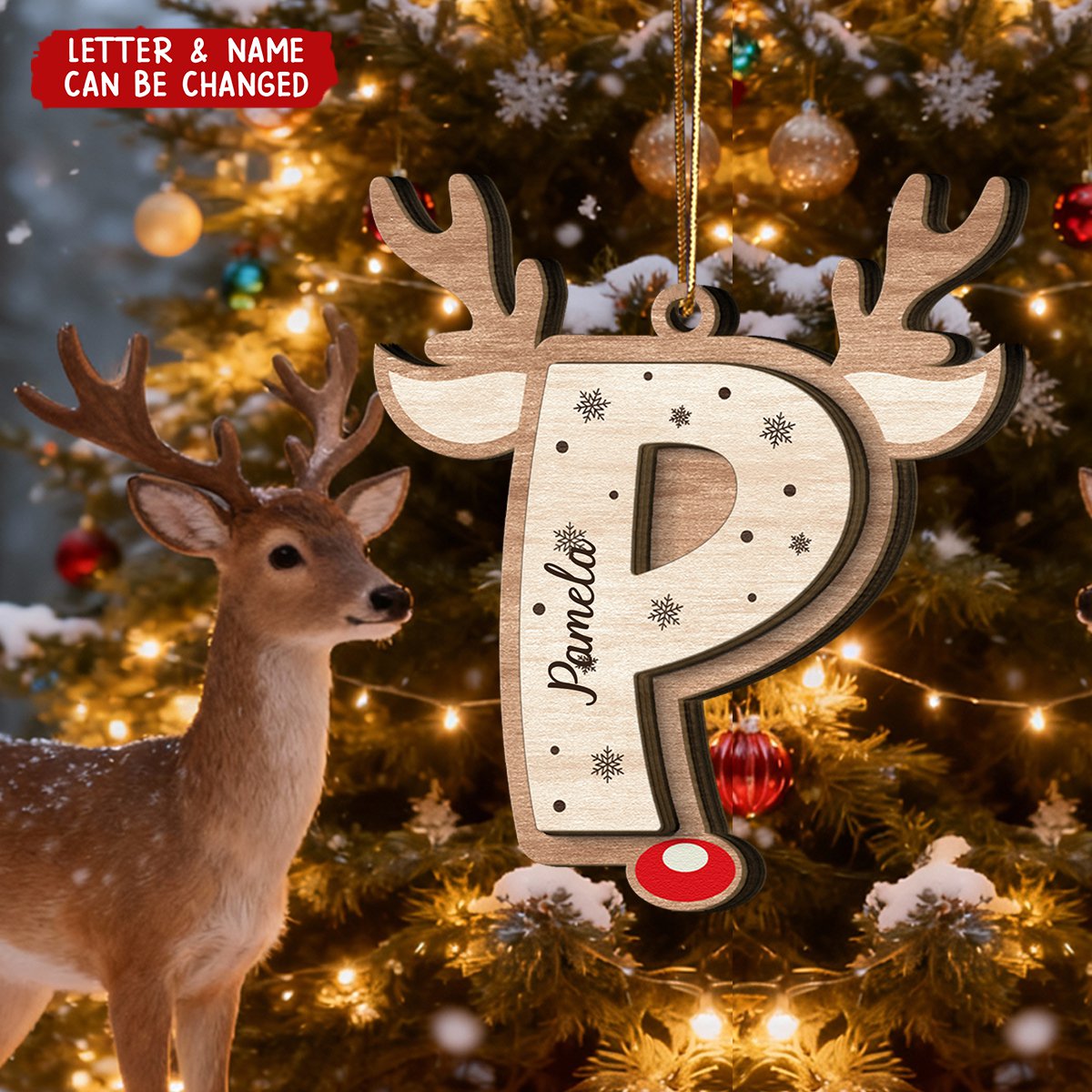 Christmas Letter Reindeer - Personalized Wooden Ornament