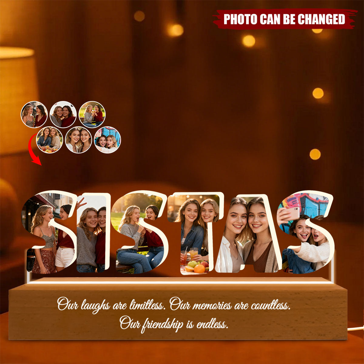 Custom Friendship Photo Collage - Personalized Photo LED Night Light