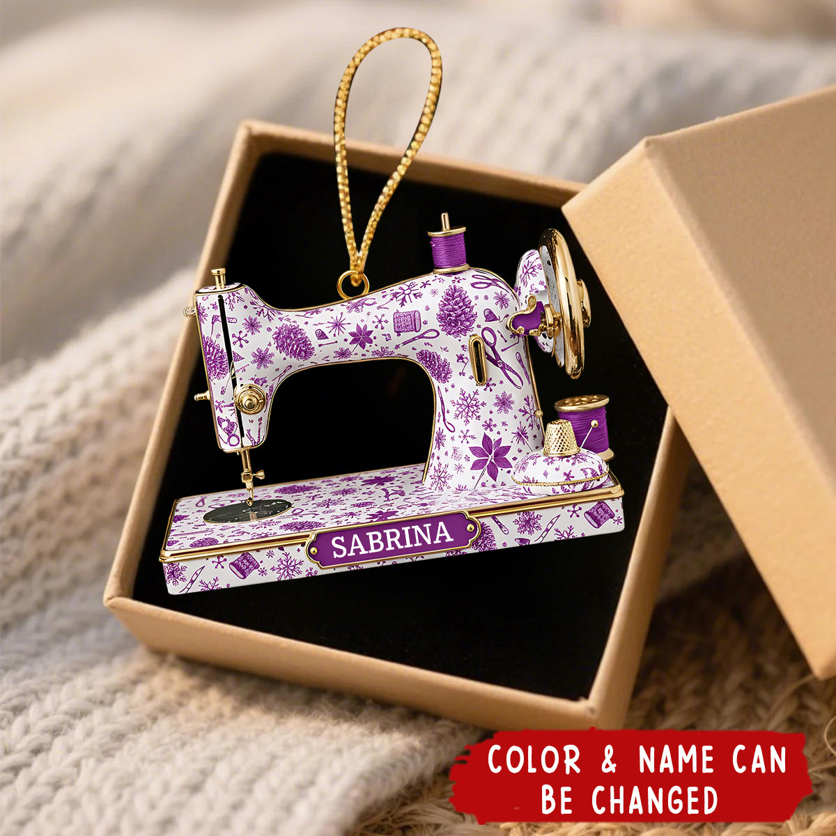 Personalized Sewing Machine Ornament – Acrylic Christmas Gift for Seamstress, Quilter, Crafter,  Holiday Decor