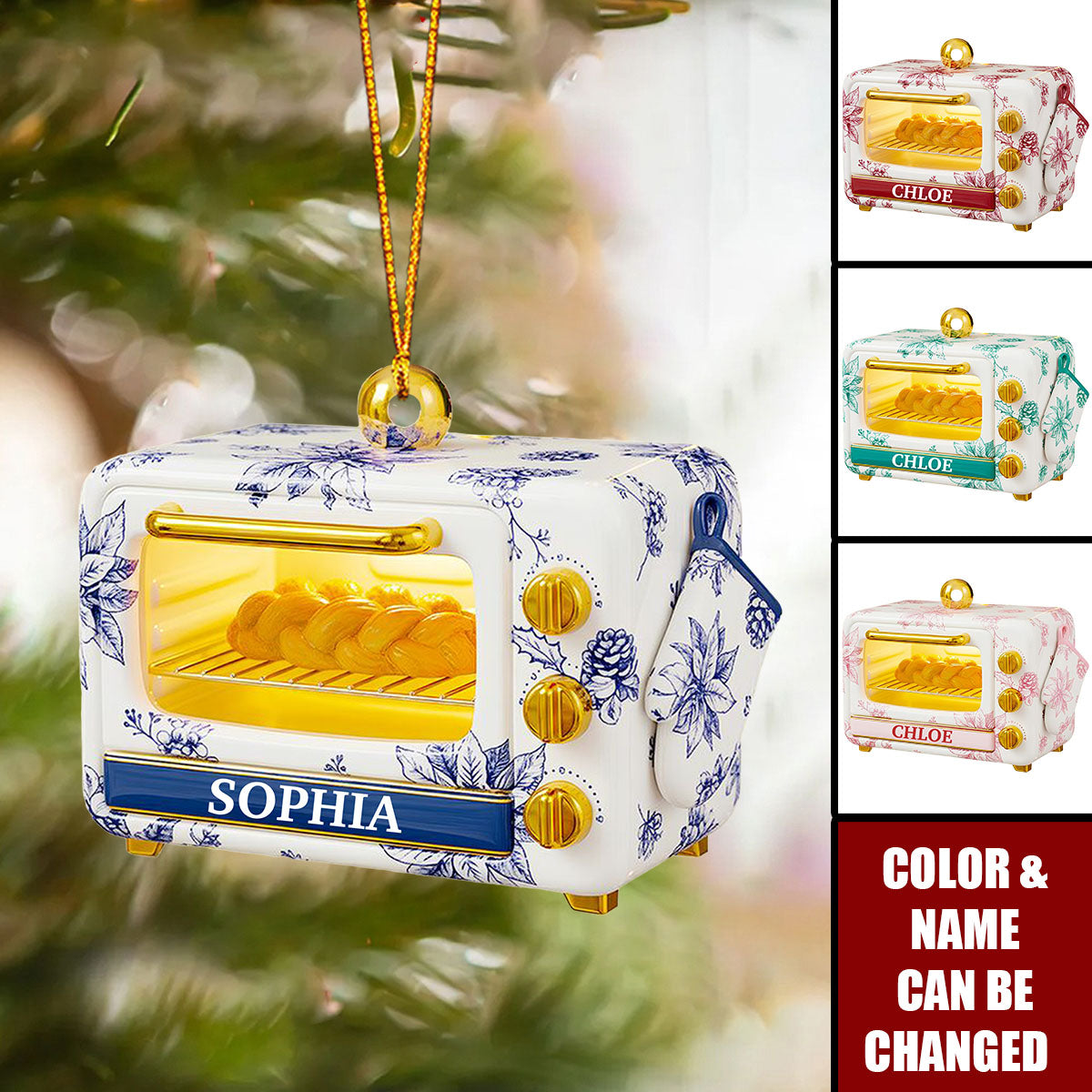 Baking Oven Toile de Jouy Christmas Ornament Gifts For Bakers