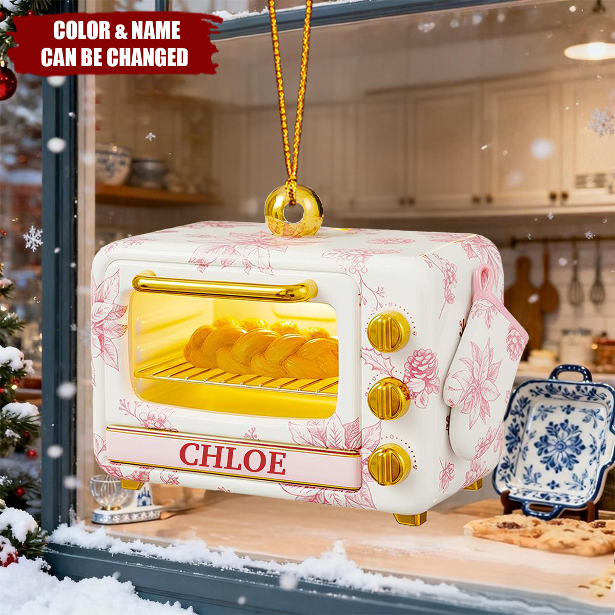Baking Oven Toile de Jouy Christmas Ornament Gifts For Bakers