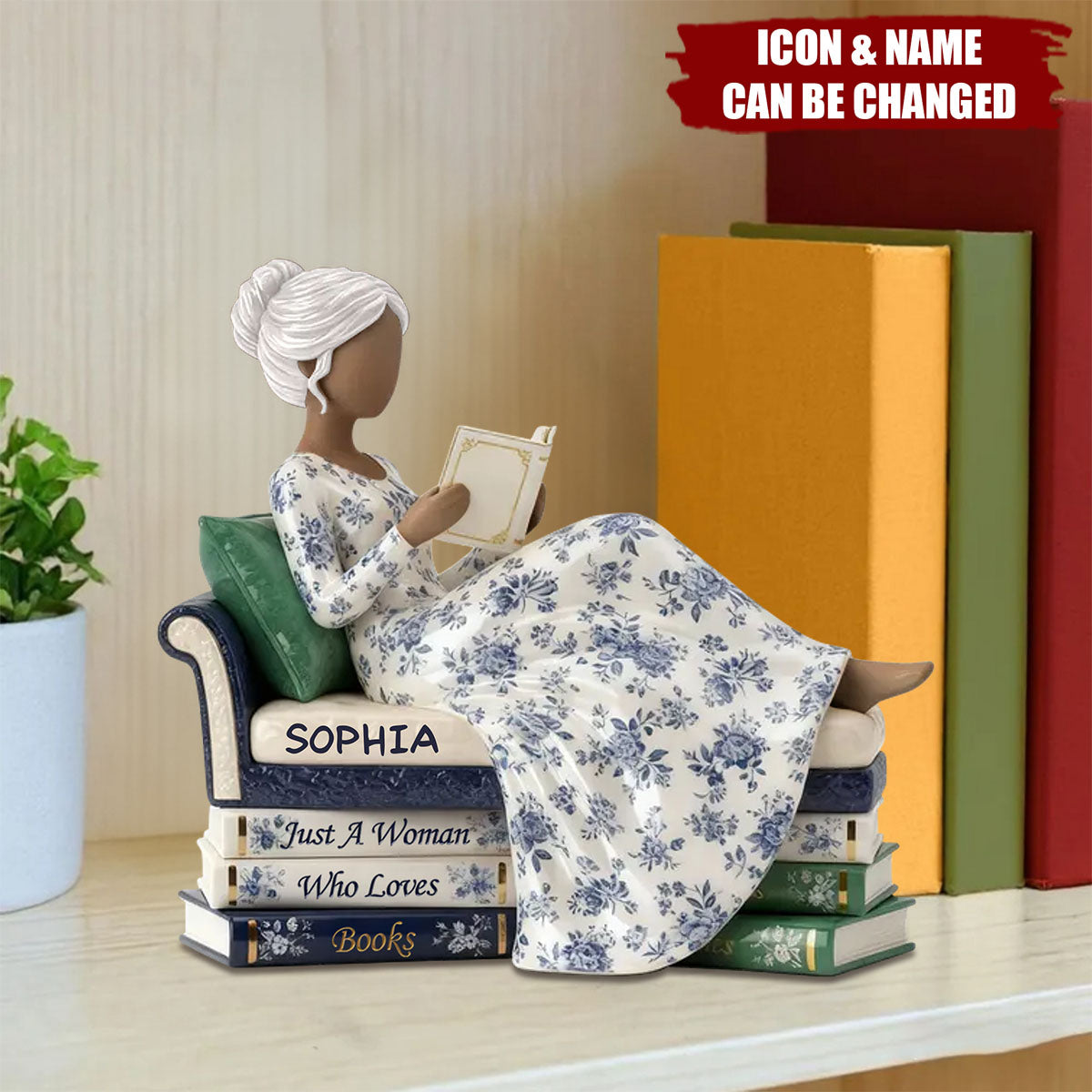 Girl Reading Books On Sofa Toile De Jouy Pattern - Personalized Acrylic Plaque