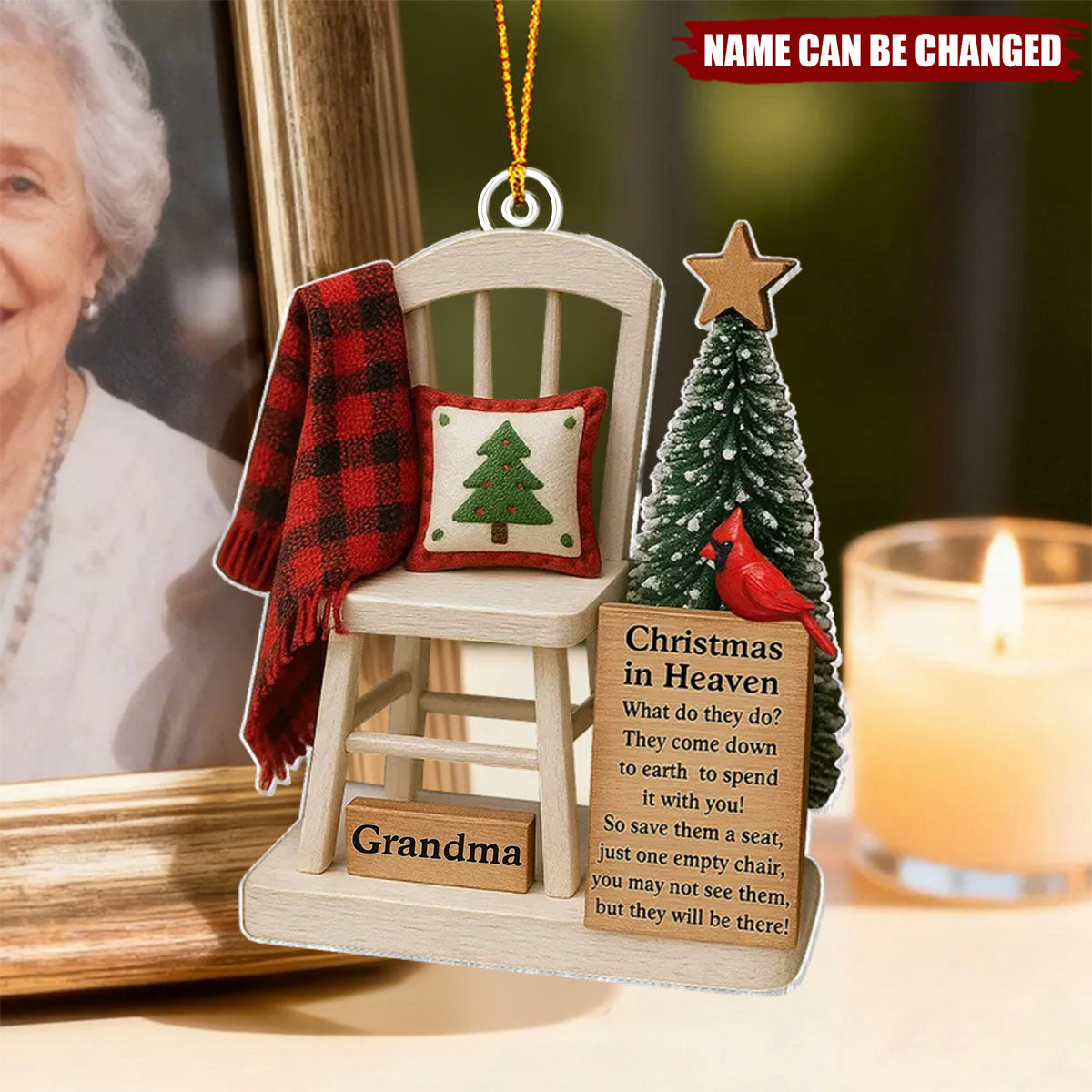 Christmas In Heaven Save A Seat - Personalized Acrylic Ornament - Christmas Memorial Keepsake For Family
