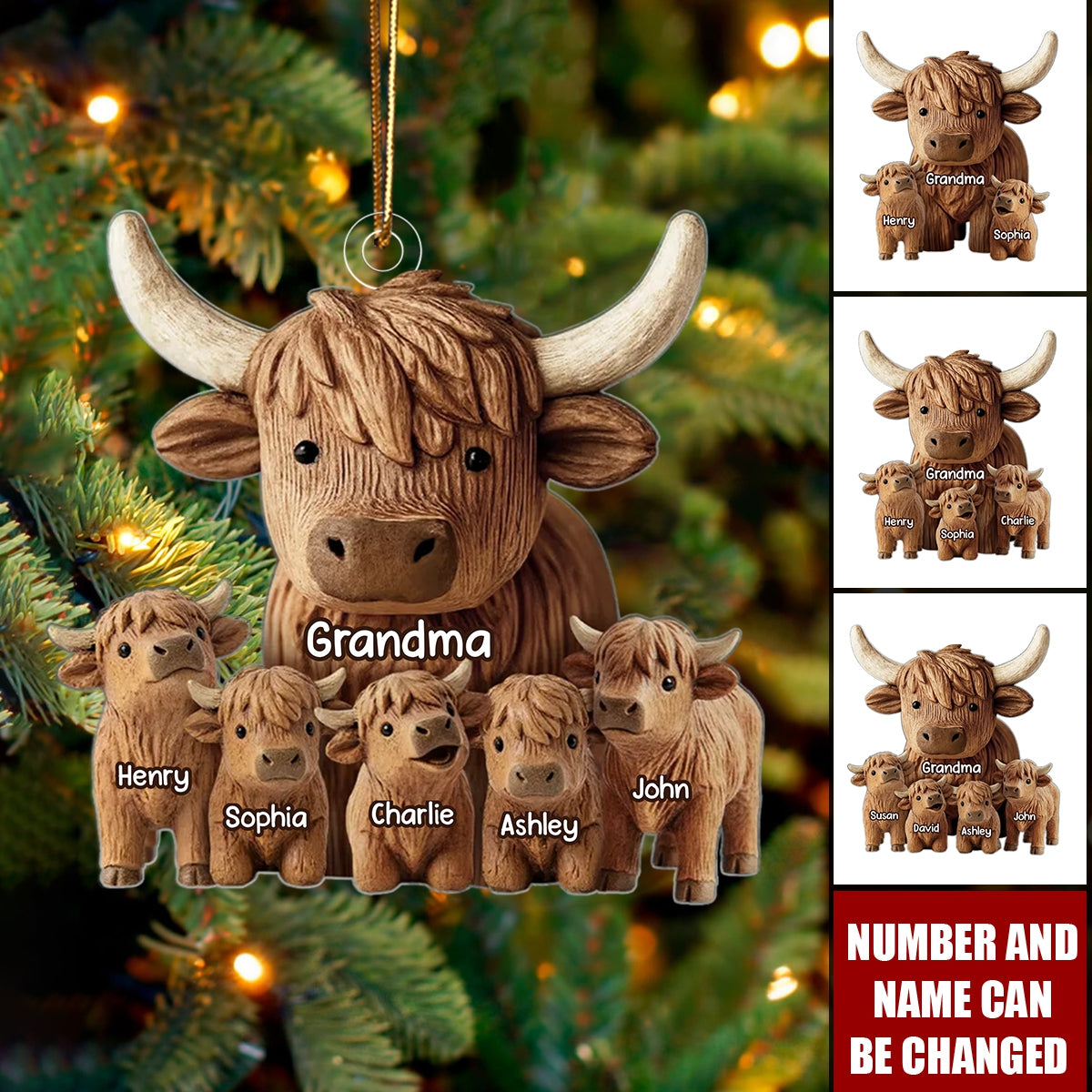 Grandma And Grandkids Faux Wood - Personalized Acrylic Ornament - Heartwarming Christmas Gift For Grandma, For Family