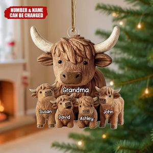 Grandma And Grandkids Faux Wood - Personalized Acrylic Ornament - Heartwarming Christmas Gift For Grandma, For Family