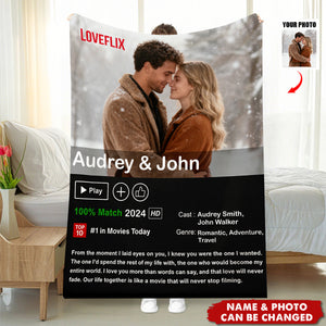 Couples Loveflix Movie Poster - Personalized Photo Blanket