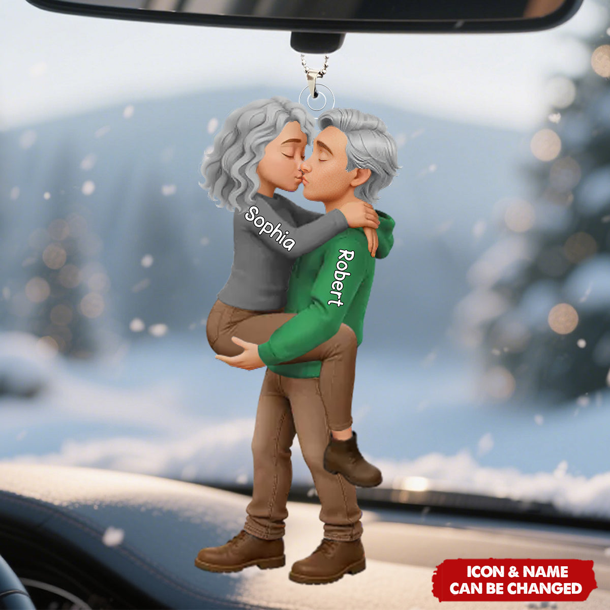 Personalized Romantic Kissing Couple Acrylic Car Ornament - Anniversary Wedding Gifts For Husband And Wife - Love In Every Piece
