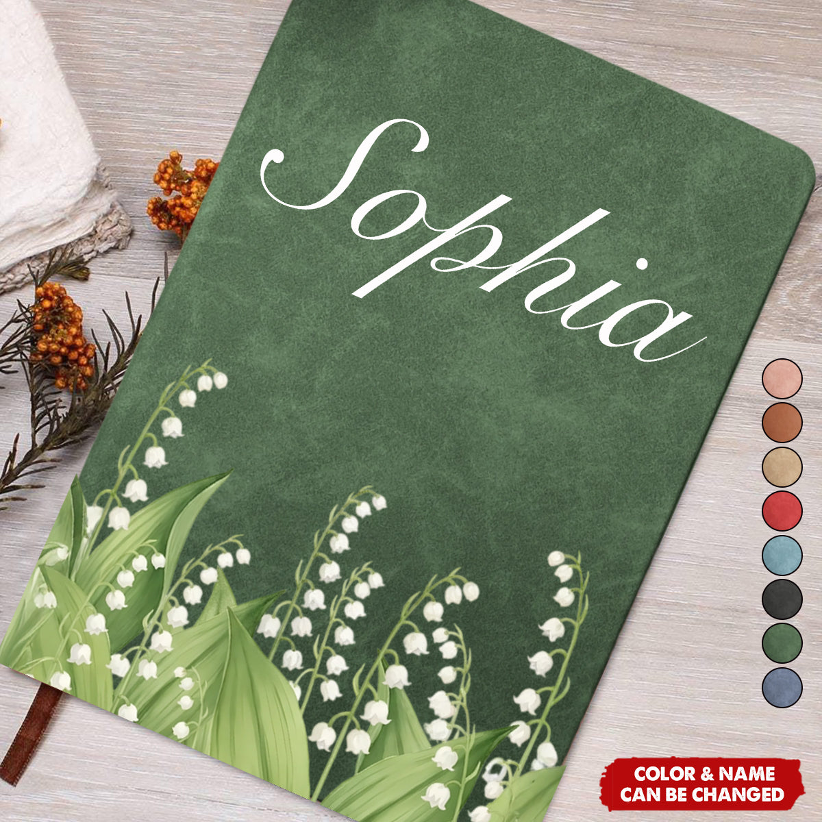 Custom Birth Flower & Name For Her, Wife, Daughter, Sister - Personalized Leather Journal