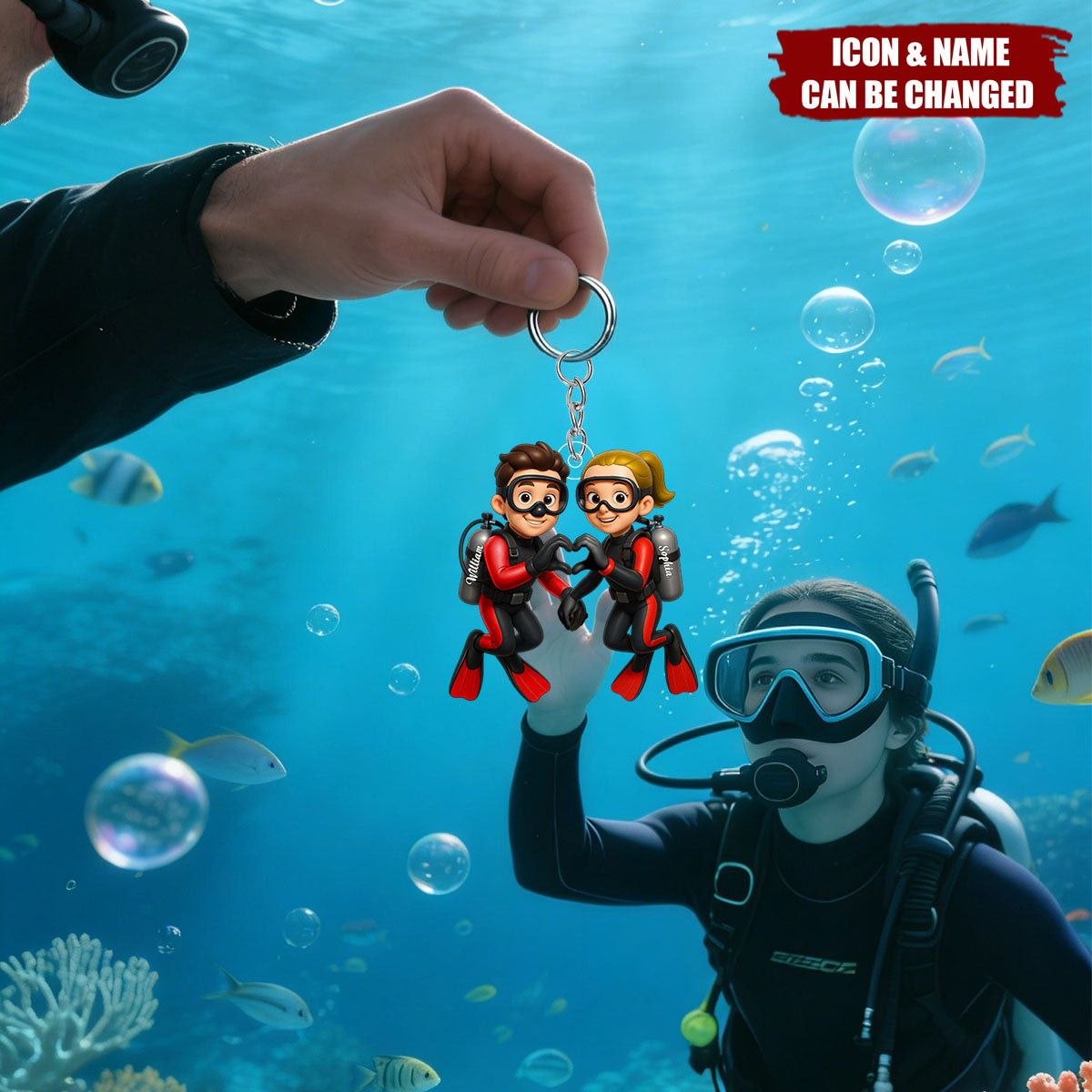 Diving Couple Home Decor, Personalized Keychain