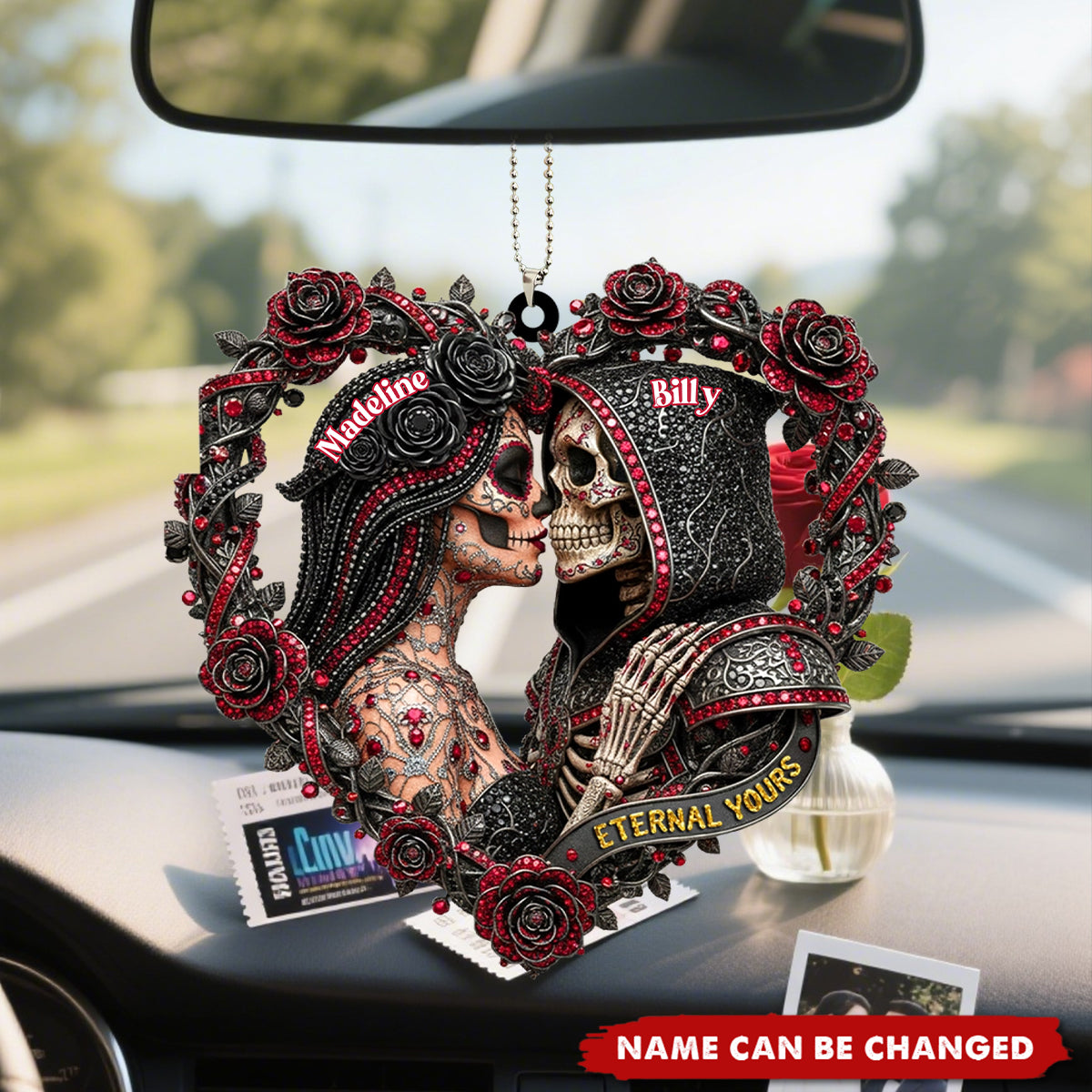 Personalized Skull Couple Acrylic Car Ornament, Gift For Couples