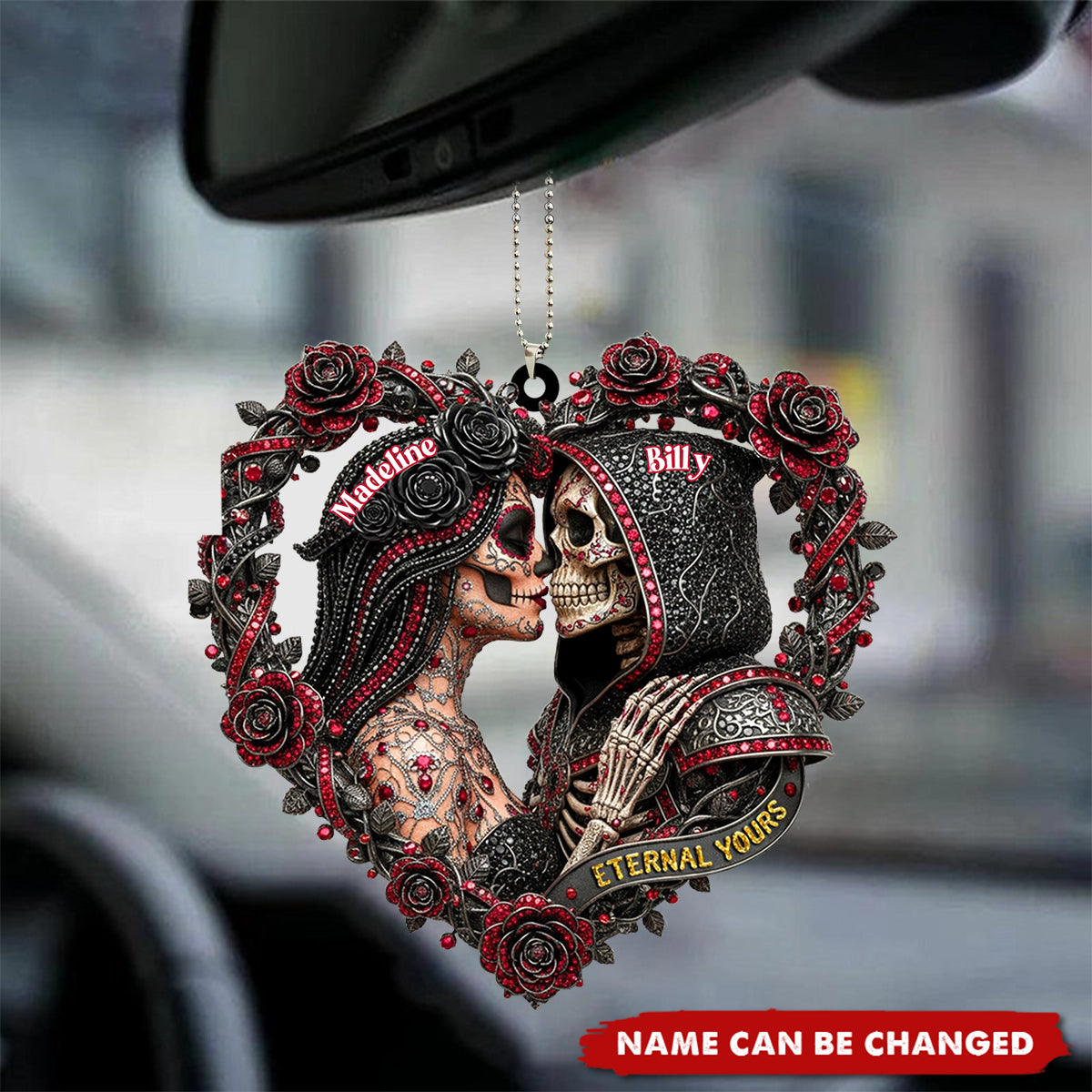 Personalized Skull Couple Acrylic Car Ornament, Gift For Couples