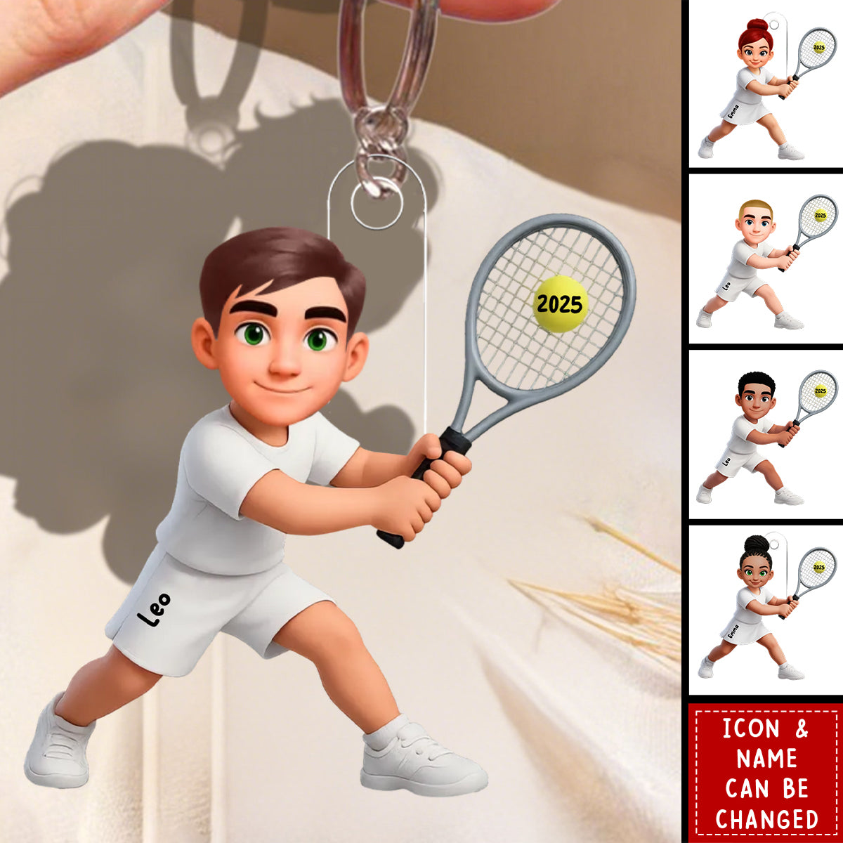 Girl Boy Playing Tennis - Personalized Acrylic Keychain - Gift For Tennis Players, Grandson, Granddaughter