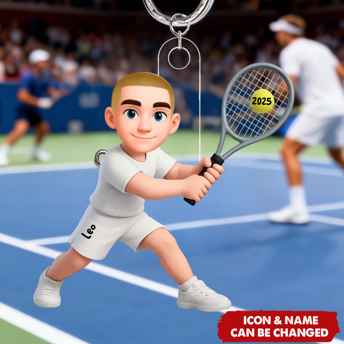 Girl Boy Playing Tennis - Personalized Acrylic Keychain - Gift For Tennis Players, Grandson, Granddaughter