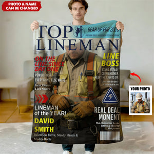 Personalized Lineman Magazine Blanket,  Powerline Worker Gift, Birthday, Retirement & Utility Worker Keepsake