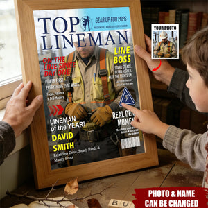 Personalized Lineman Magazine Poster,  Powerline Worker Gift, Birthday, Retirement & Utility Worker Keepsake