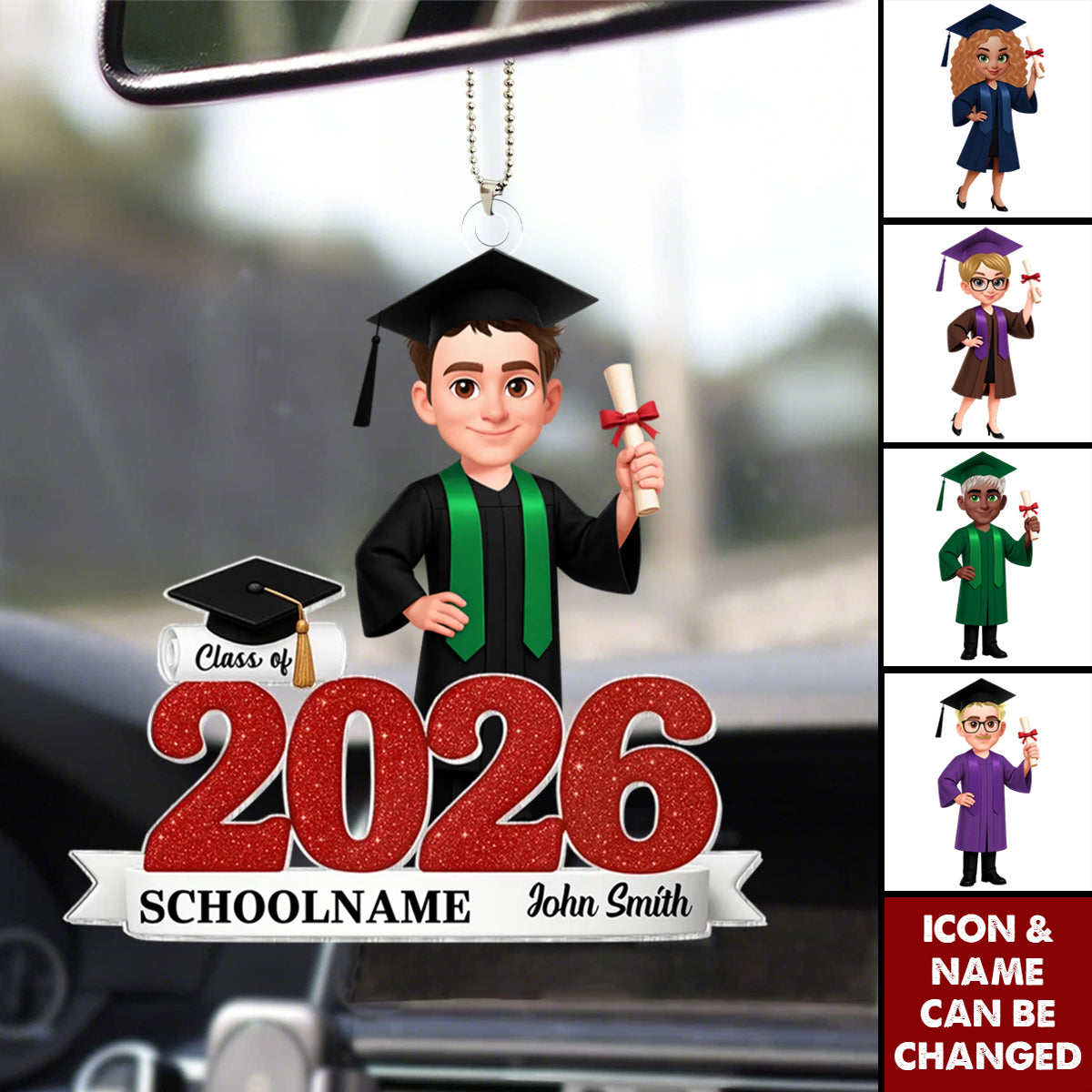 Class Of 2025 2026 Senior - Personalized Acrylic Car Ornament - Gift For Senior