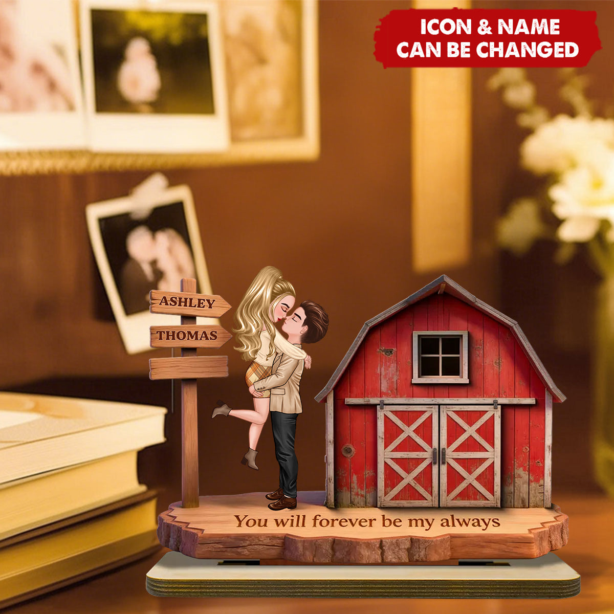 Nostalgia Barn House Eternal Love Couple Sign Posts - Personalized 2-Layer Wooden Plaque - Gift For Couple, Farmhouse Decor