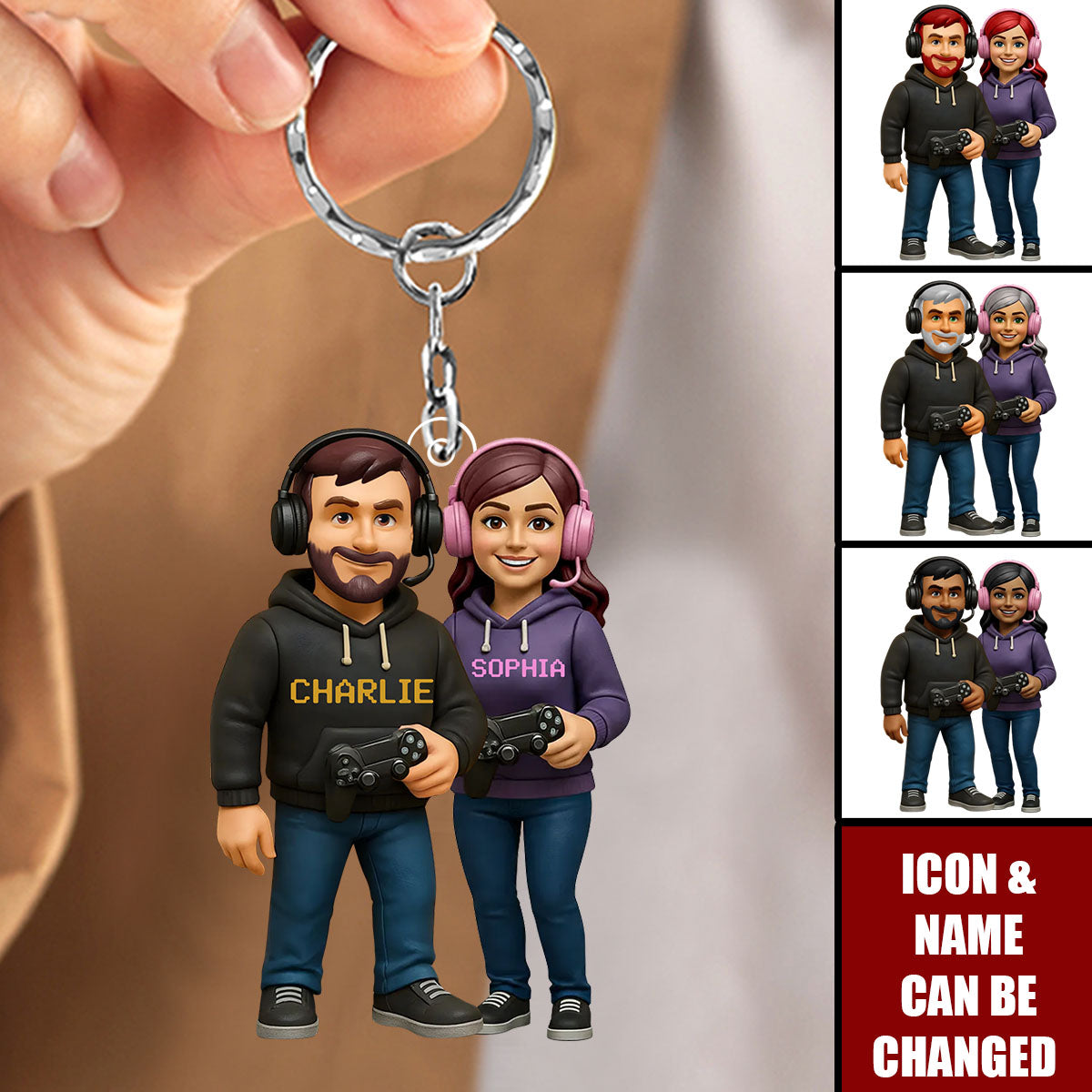 Gamer Couple Cooler Custom Action Figure - Personalized Acrylic Keychain - Anniversary, Valentine's Day Gift, Gift For Him, Gift For Her