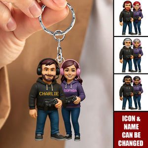 Gamer Couple Cooler Custom Action Figure - Personalized Acrylic Keychain - Anniversary, Valentine's Day Gift, Gift For Him, Gift For Her