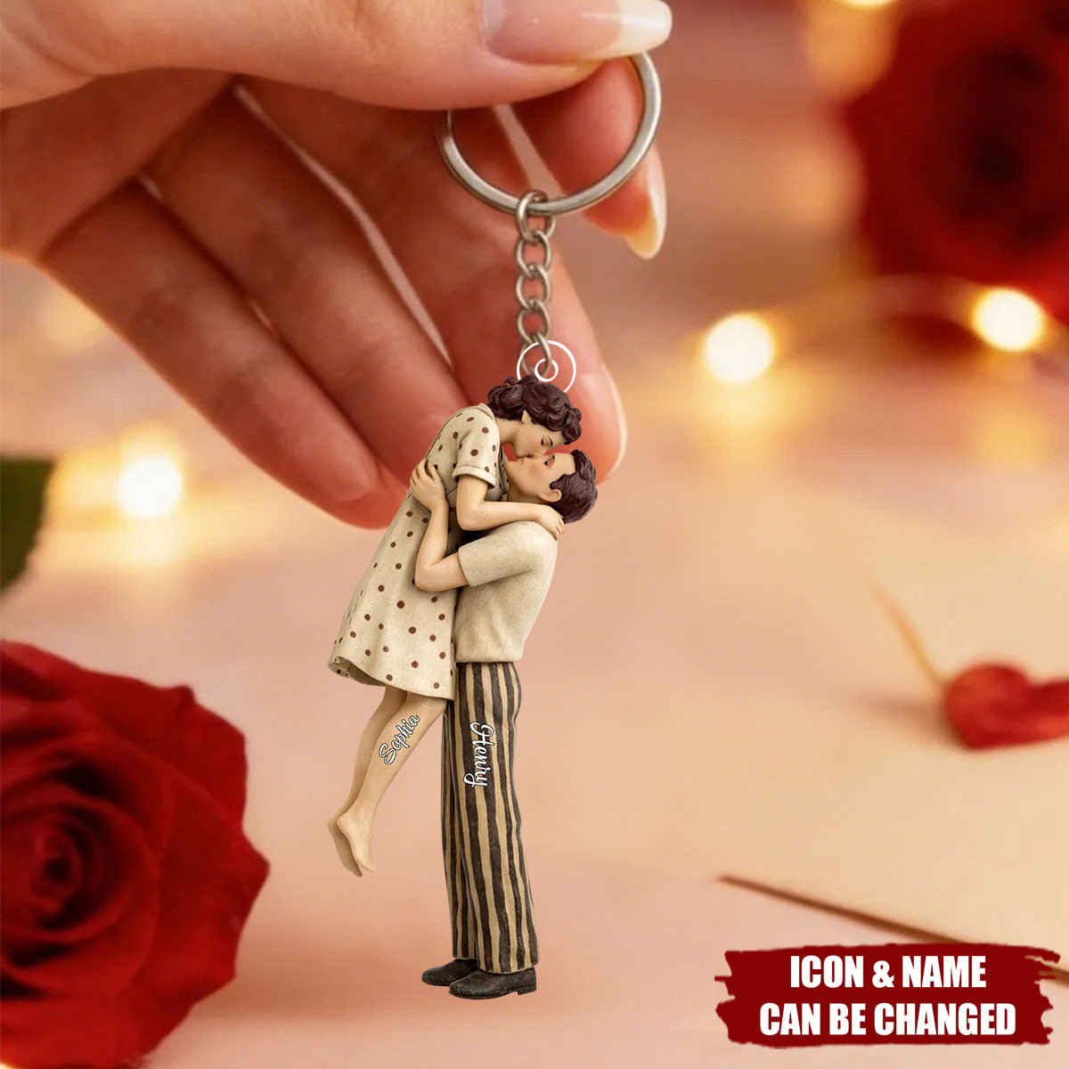 Lucky Is To Have You Mid-Century Couple - Personalized Acrylic Keychain - Anniversary, Valentine's Day Gift