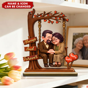Old Couple Always and Forever - Personalized Wooden Plaque - Heartfelt Rustic Gift for Her, for Him