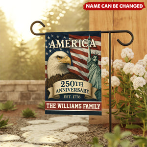 Custom Family Name Celebrate America 250th Anniversary Garden Flag Patriotic Gifts