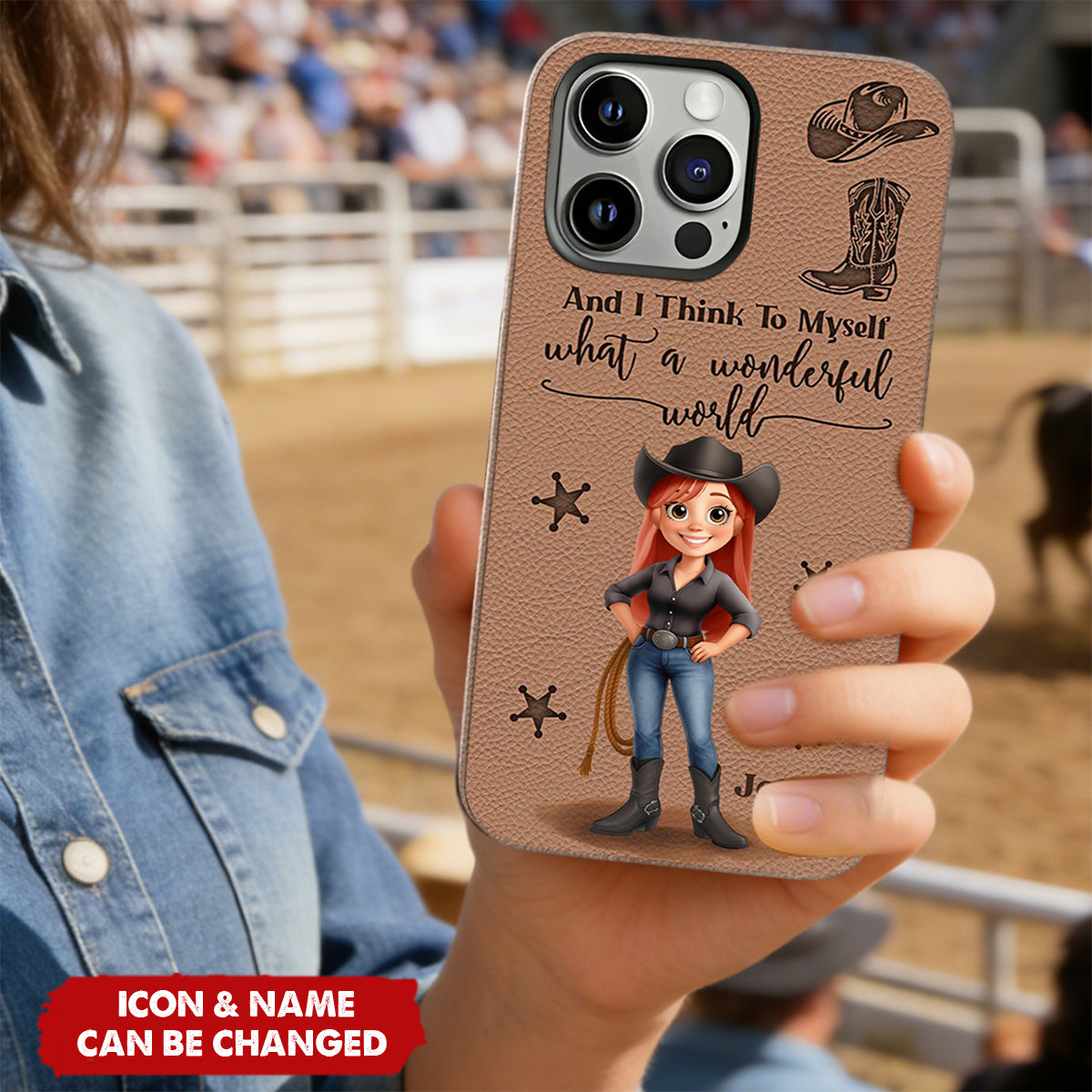 Cowgirl What A Wonderful World - Personalized Cowgirl Leather Phone Case