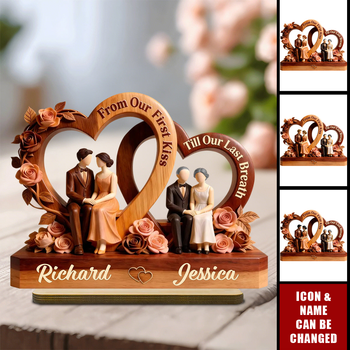 Love Through Time - Personalized 2-Layered Wooden Plaque - Anniversary, Valentine's Day Gift