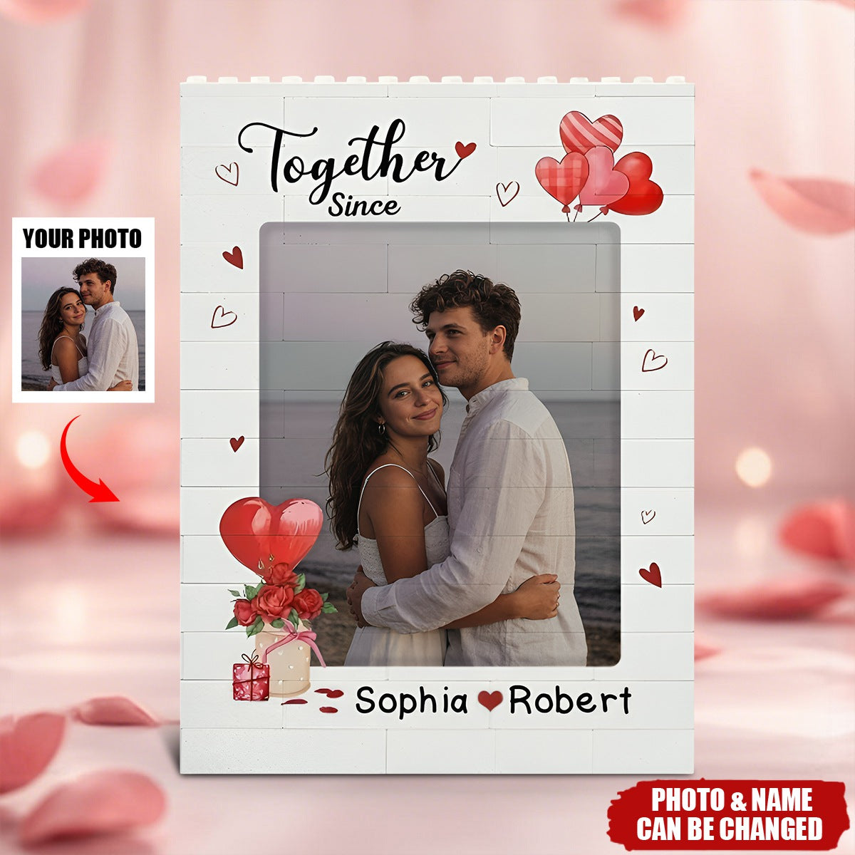 Custom Photo Vertical Rectangle Shaped Building Brick Blocks - Personalized Anniversary Wedding Gifts - Together Forever