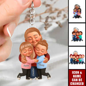 Grandma And Grandkids Under Blossom Tree - Personalized Keychain