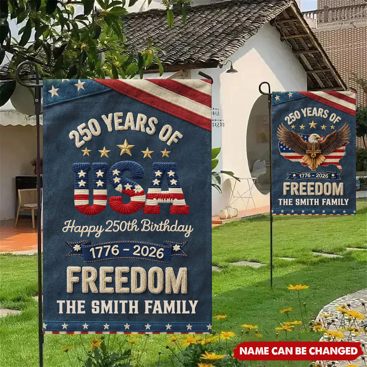 250th Anniversary USA Patriotic Faux Pattern - Personalized Flag