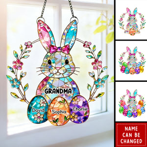 Bunny Grandma Easter Gift - Personalized Stained Glass Suncatcher Ornament - Easter Decor for Grandma