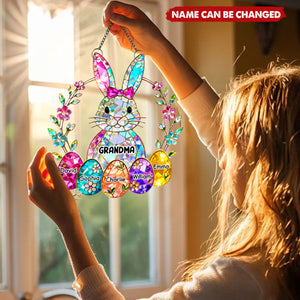Bunny Grandma Easter Gift - Personalized Stained Glass Suncatcher Ornament - Easter Decor for Grandma
