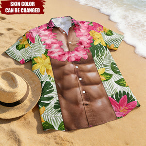 Aloha Funny Abs With Tropical Flowers - Custom Hawaiian Shirts