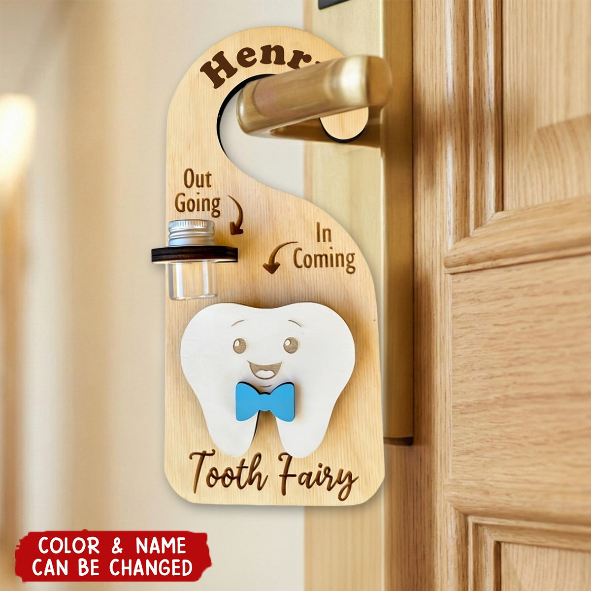 Personalized Tooth Fairy Door Hanger, Tooth Holder with Jar and Money Slot, Kids Tooth Fairy Gift for Boys and Girls