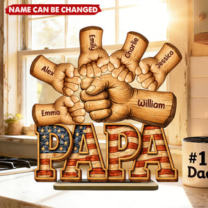 Dad, Papa, Pop Fist Bumps - With Kids' Names - Personalized Wooden Plaque
