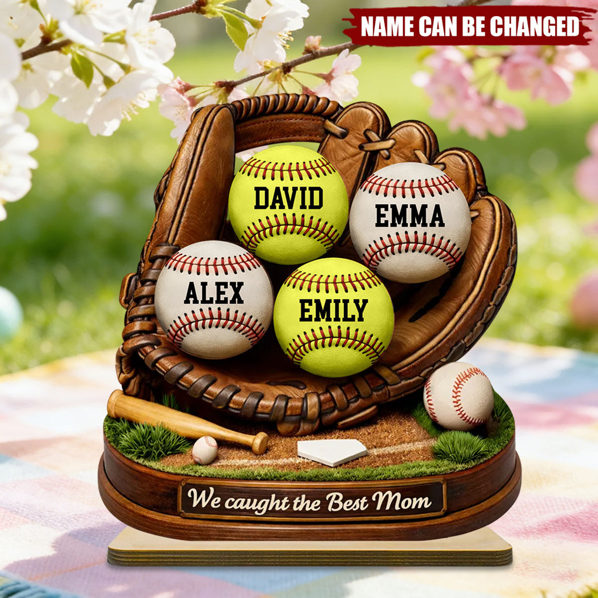 We Caught the Best Mom Baseball Softball - Personalized 2-Layered Wooden Plaque - Heartfelt Gift for Mom