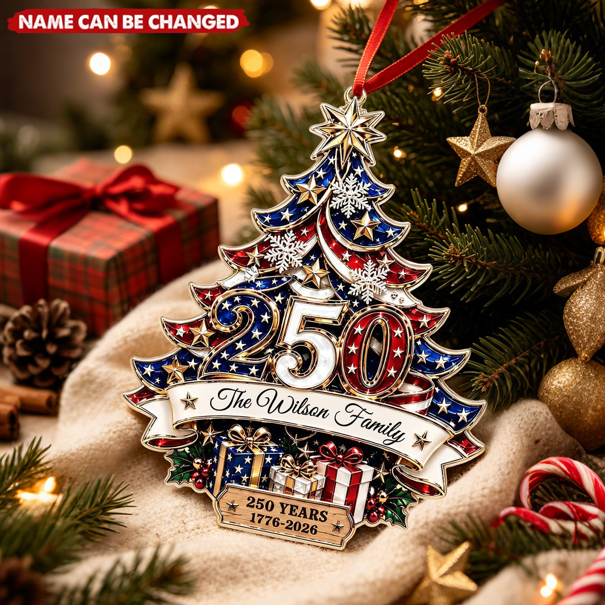 Custom 250th USA Anniversary Acrylic Ornament, Personalized Patriotic Family Christmas Decor 1776-2026