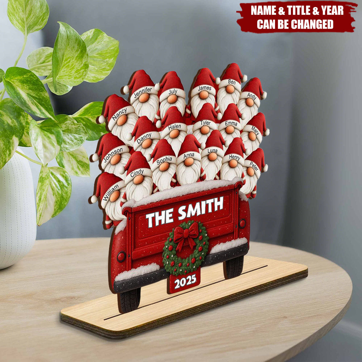 Celebrate Your Family's Unique Bond With Festive Dwarf And Red Truck, Personalized Wood Plaque, Gift For Family