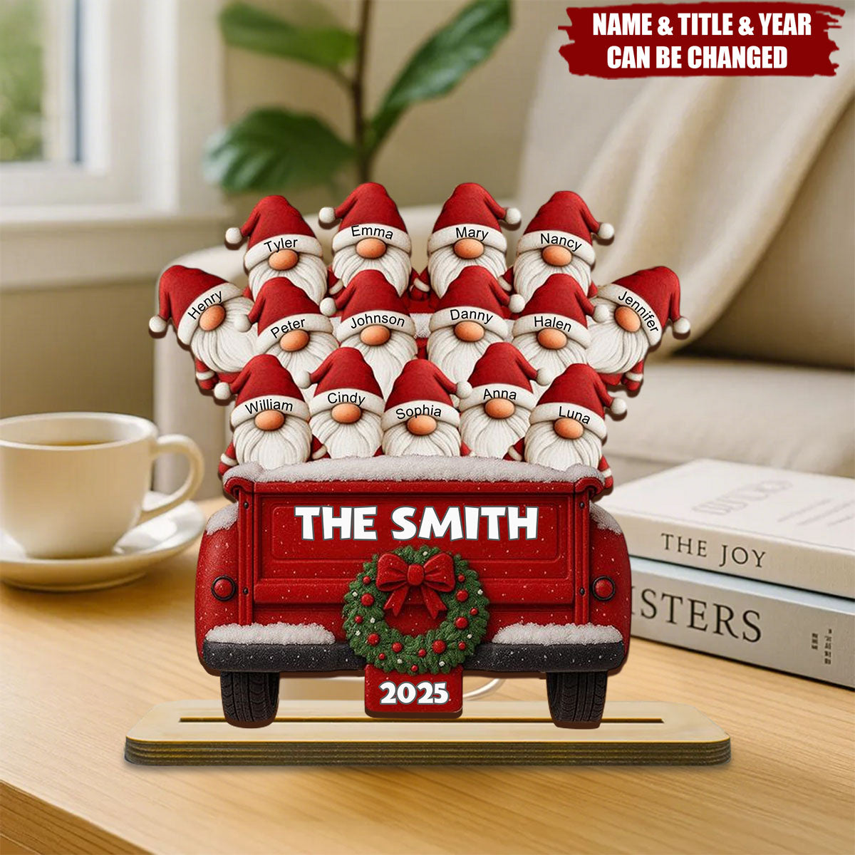 Celebrate Your Family's Unique Bond With Festive Dwarf And Red Truck, Personalized Wood Plaque, Gift For Family