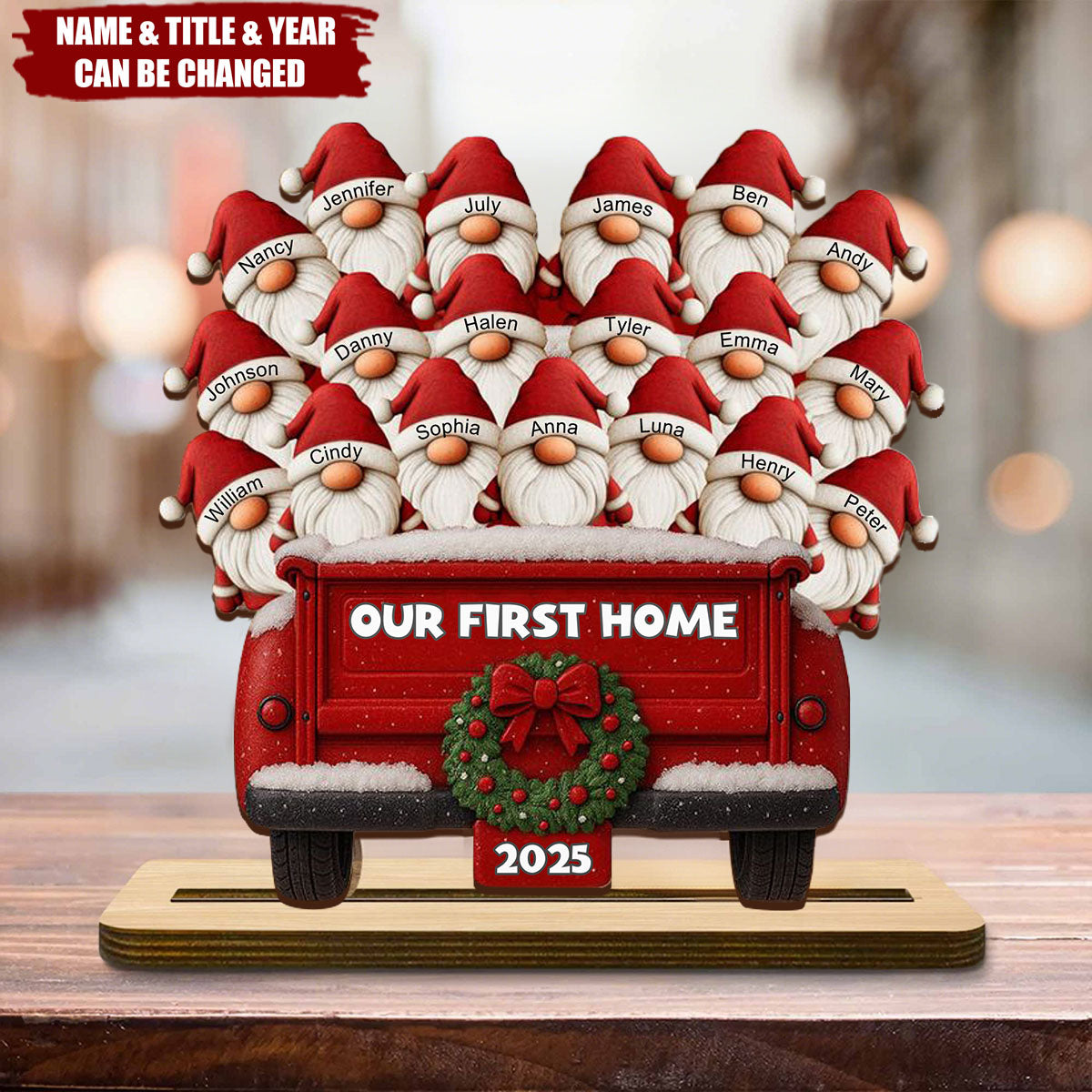 Celebrate Your Family's Unique Bond With Festive Dwarf And Red Truck, Personalized Wood Plaque, Gift For Family