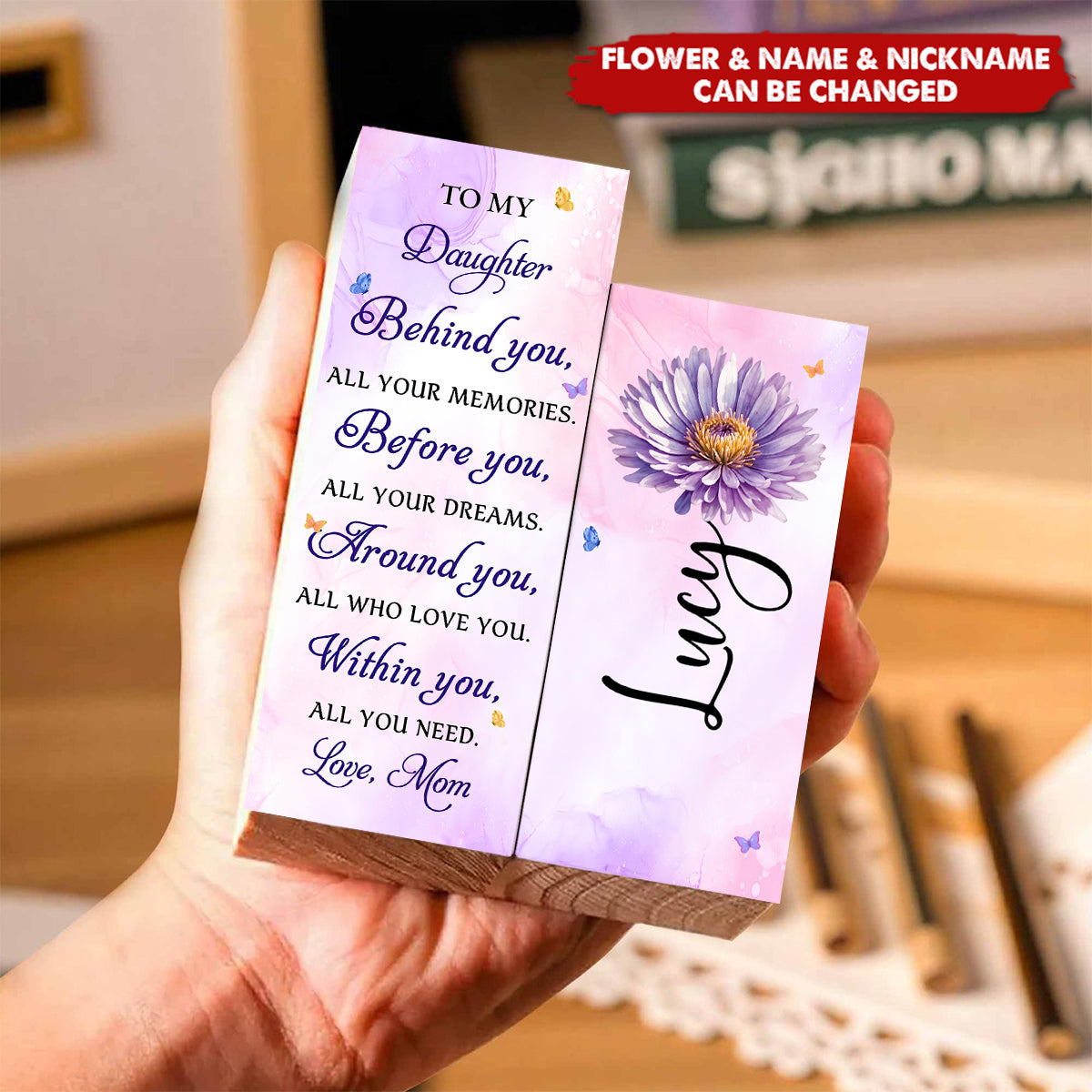 To My Granddaughter Behind You Flowers And Butterflies - Personalized Candle Holder, Gift For Granddaughter