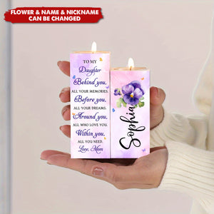 To My Granddaughter Behind You Flowers And Butterflies - Personalized Candle Holder, Gift For Granddaughter