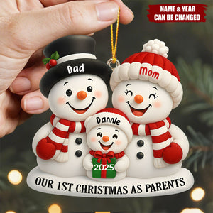 Our 1st Christmas As Parents Snowmen Ornament, Personalized Custom Wood Ornament, Gift For New Parents